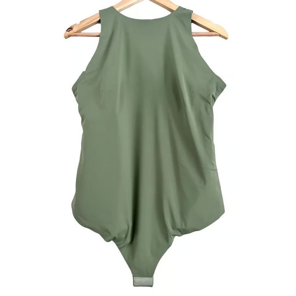 Pinsy Women's Sz XL Sage Green High Neck Thong Shapesuit Shapewear Bodysuit